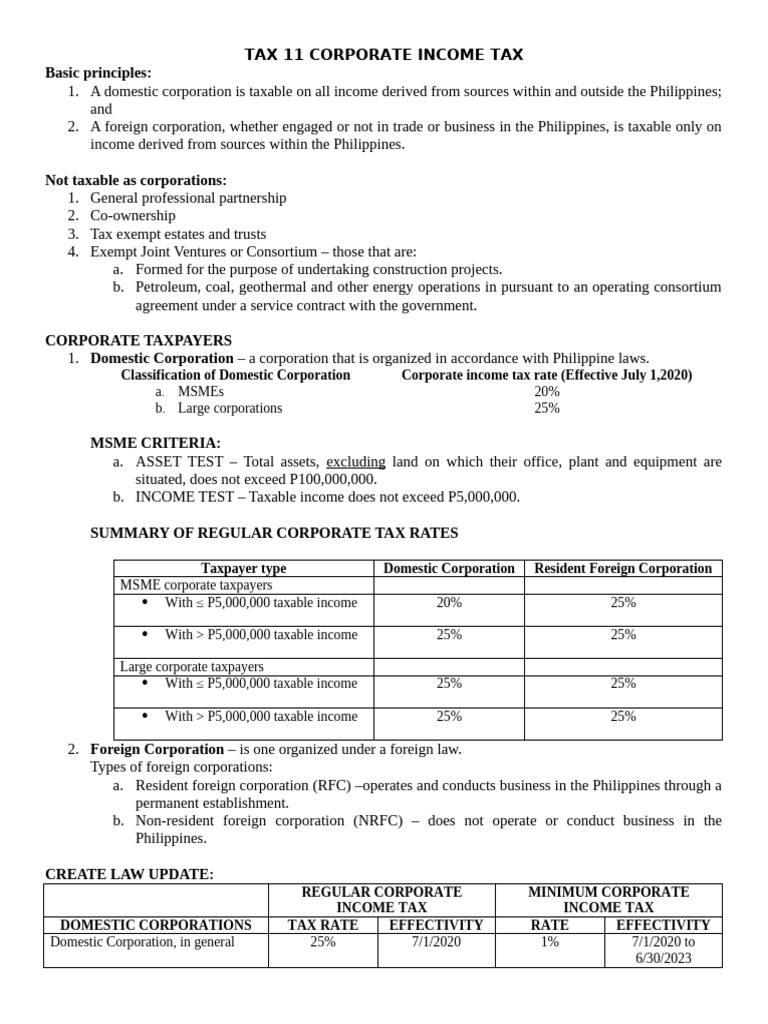 Minimum Corporate Income Tax in the Philippines | PDF | Taxes ...
