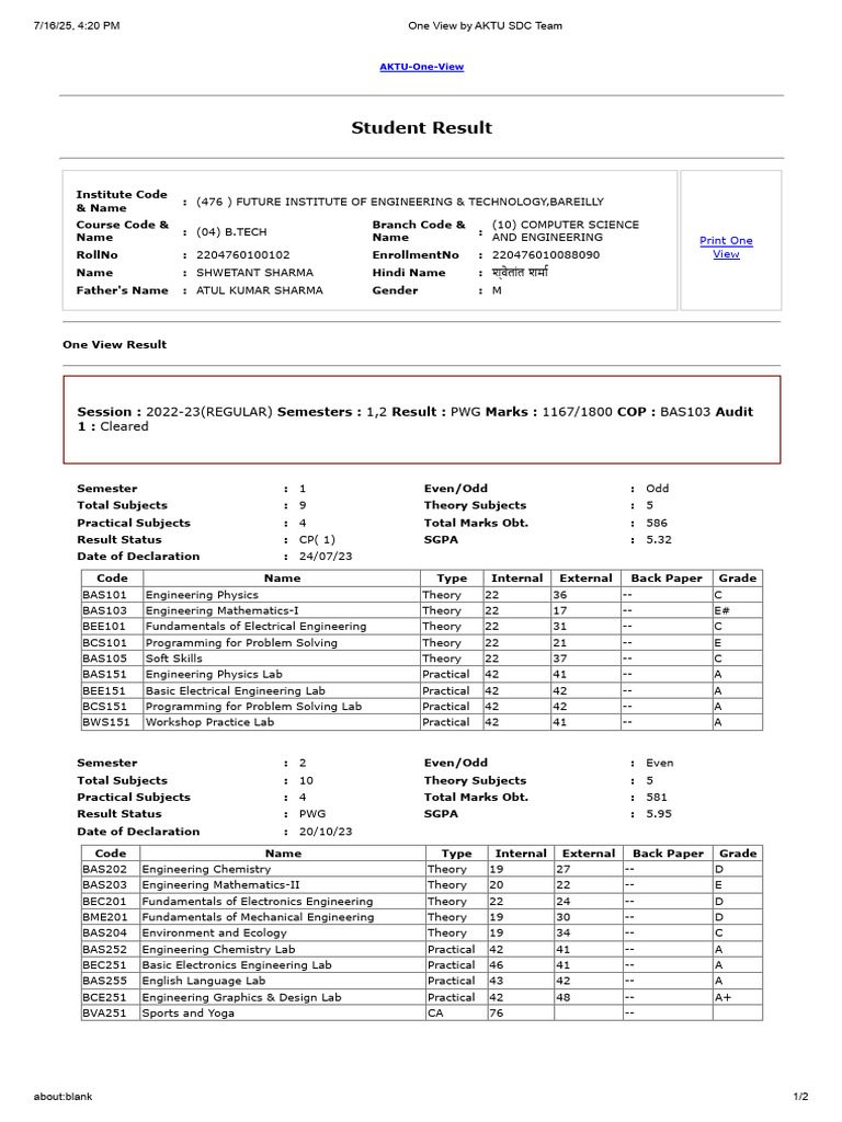 AKTU Student Result Overview | PDF | Computing | Science