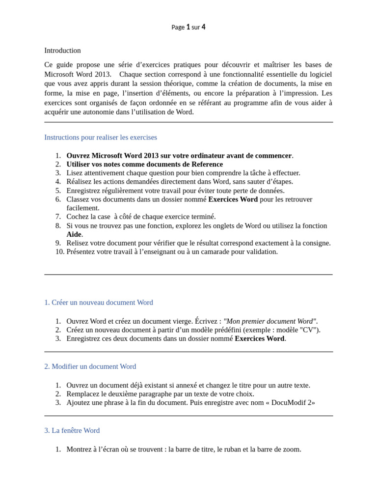 Exercices Pratiques Microsoft Word 2013 | PDF | Microsoft Word ...
