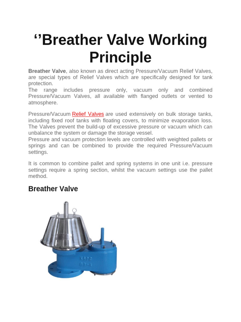 Breather Valve Function and Operation | PDF | Vacuum | Pressure