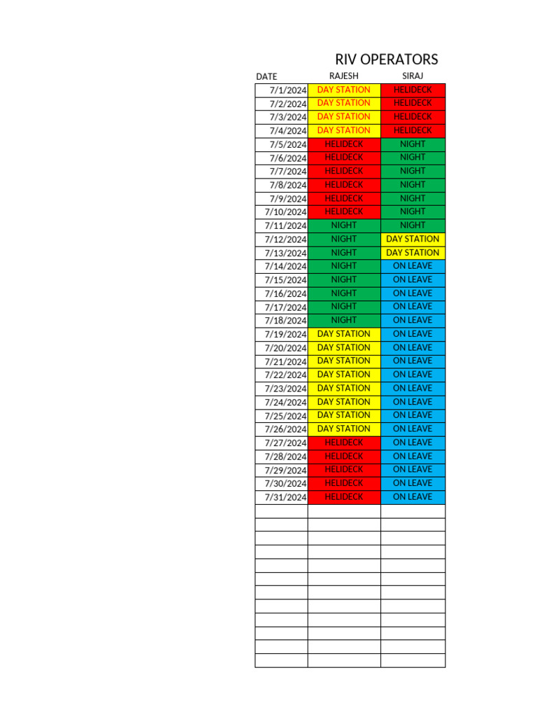Riv Duty Roster July 2024 | PDF