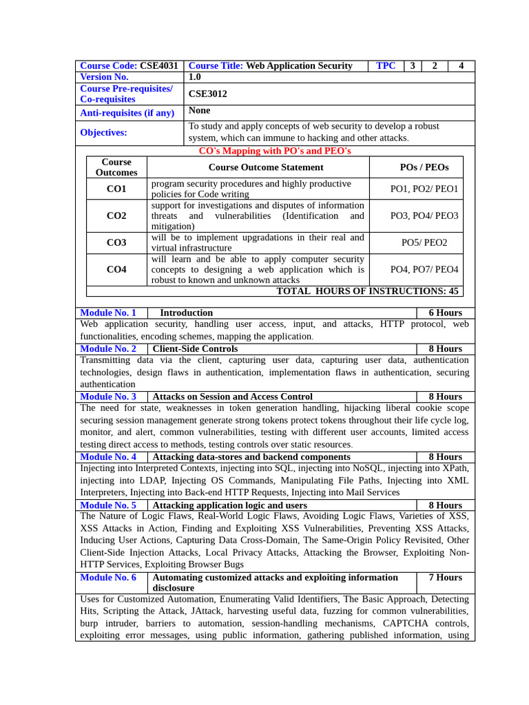 Web Application Security Course Syllabus | PDF | Security | Computer ...