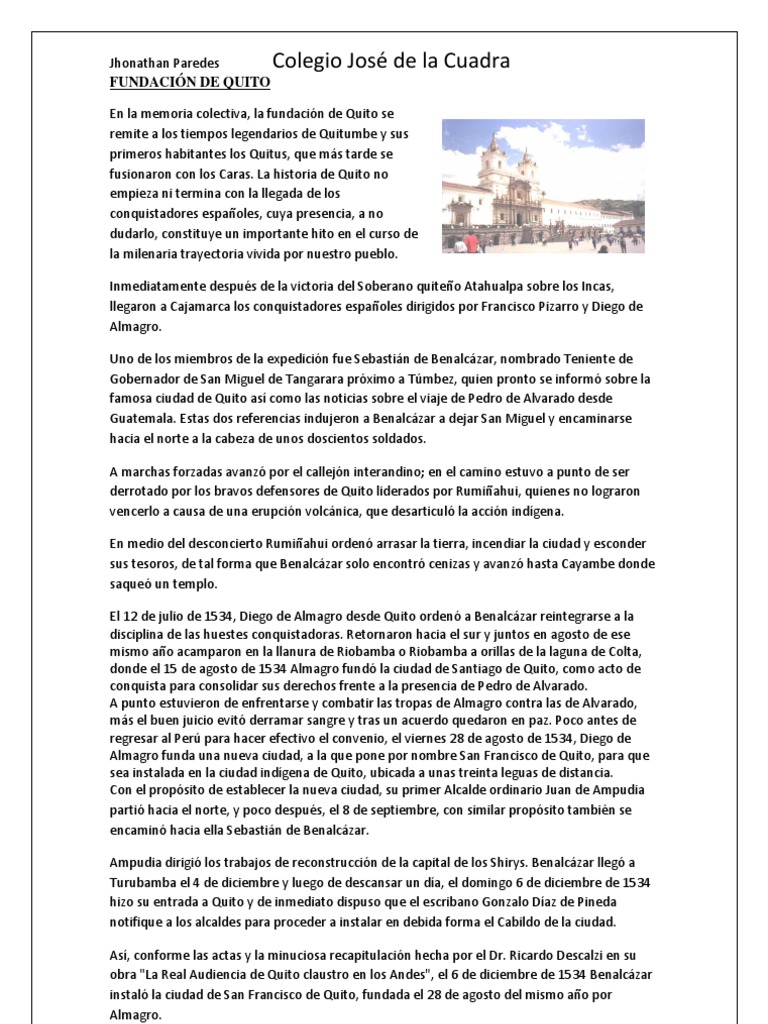Fundación de Quito | PDF | Antiguas colonias españolas | Colonización ...