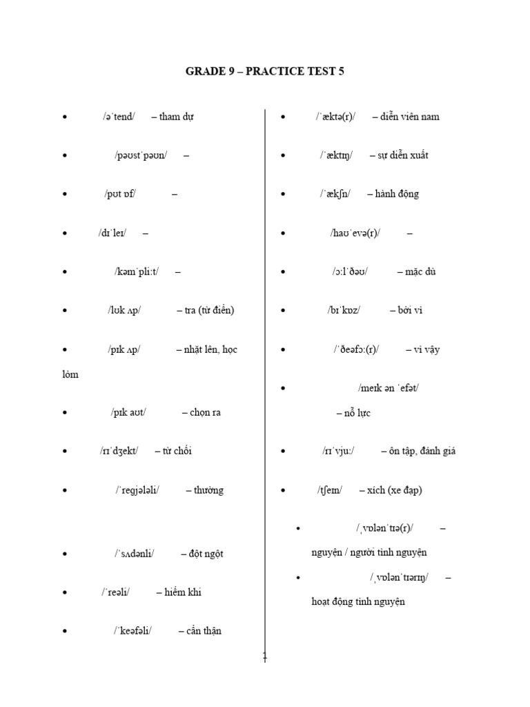 Voca Practice Test 5 g9 | PDF