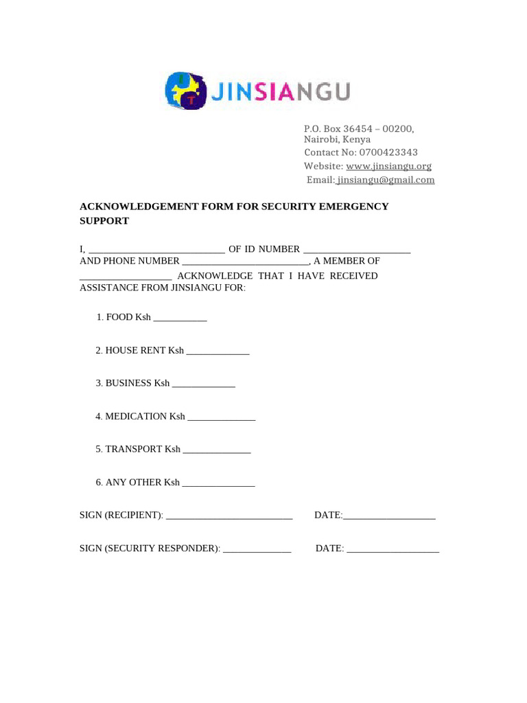Acknowledgement Form for Emergency Aid | PDF