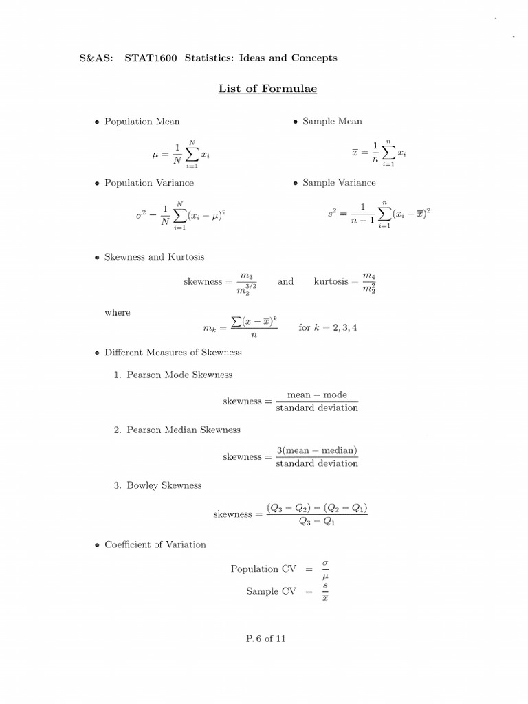 Hku Stat Formula List | PDF