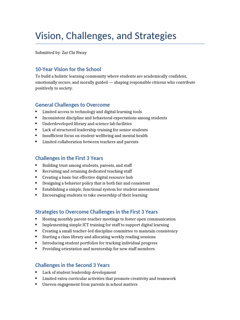 Vision Challenges Strategies ZarChiNway | PDF | Leadership | Mentorship