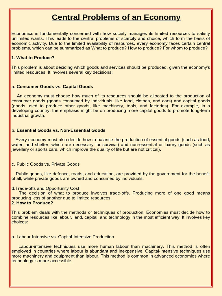 Central Problems of an Economy | PDF | Economics | Labour Economics