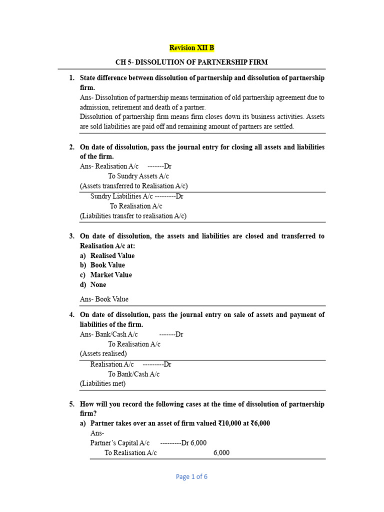 Dissolution of Partnership Firm Guide | PDF | Expense | Book Value