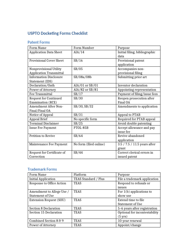 USPTO Application Forms Overview | PDF | United States Patent And ...