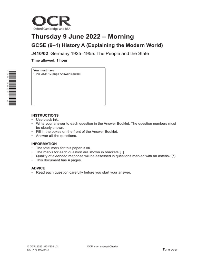 GCSE History Exam: Germany 1925-1955 | PDF | Nazism | Nazi Germany