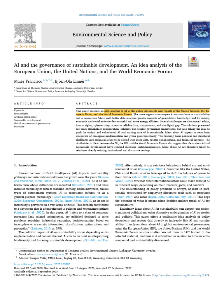 AI's Role in Sustainable Development Governance | PDF | Artificial ...