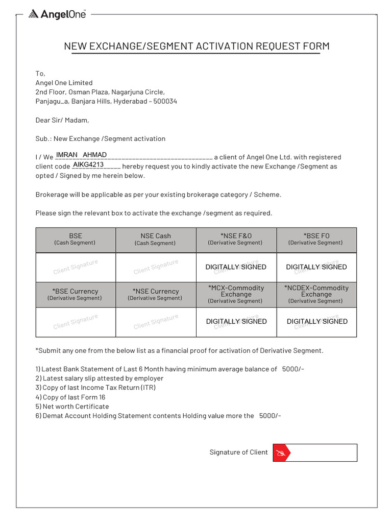New Exchange Segment Activation Form | PDF | Taxes