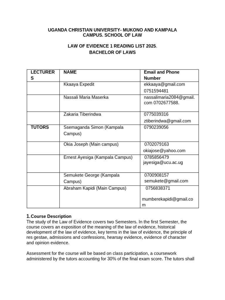 Law of Evidence Course Overview 2025 | PDF | Justice | Crime & Violence