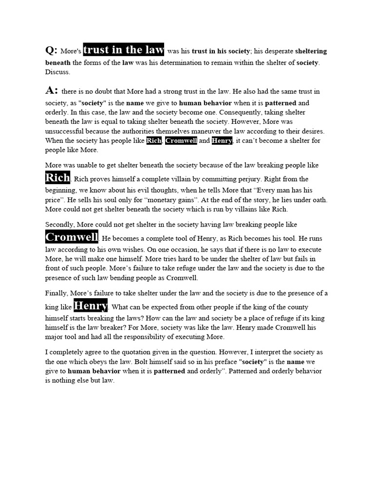 A Man For All Seasons More's Trust in Society | PDF