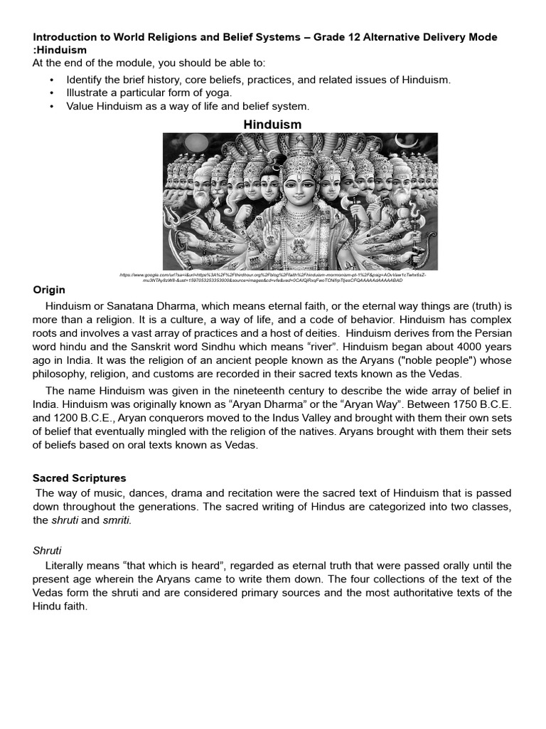Overview of Hinduism for Grade 12 Students | PDF | Vedas | Noble ...