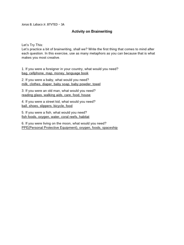Activity On Brainwriting | PDF
