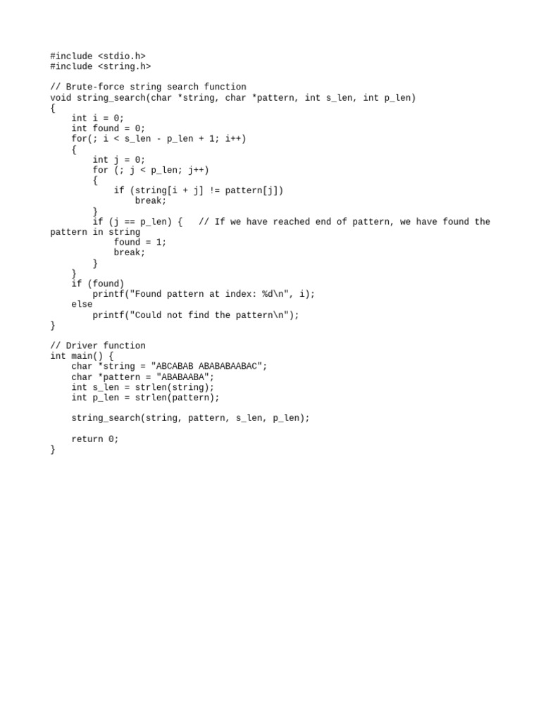 Brute-Force String Search in C | PDF