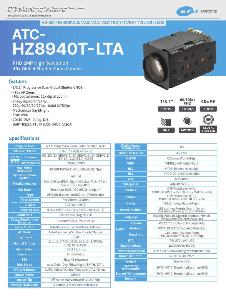 40x Global Shutter Zoom Camera Specs | PDF | Zoom Lens | Shutter ...