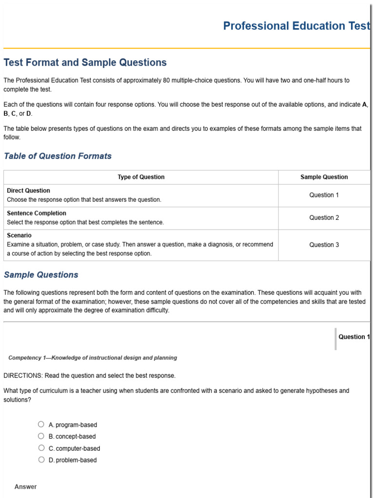 Professional Education Test Format Guide | PDF | Educational Assessment ...