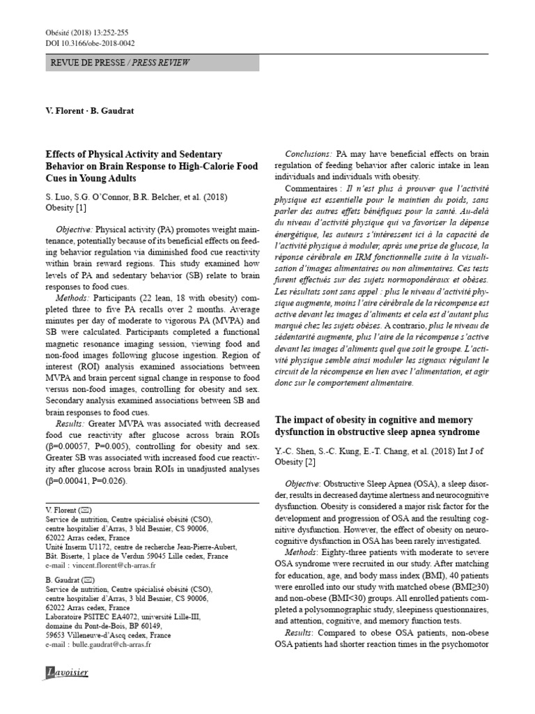 Effects of Physical Activity and Sedentary Behavior On Brain Response ...