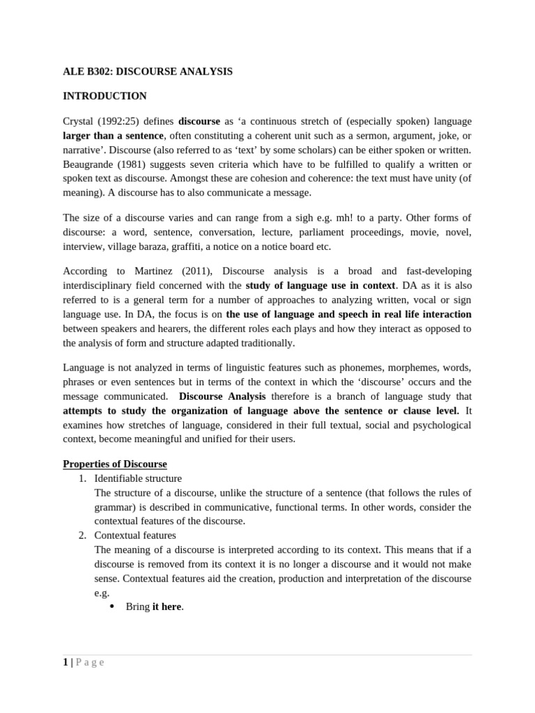 Discourse Analysis Overview and Notes | PDF | Linguistics | Discourse