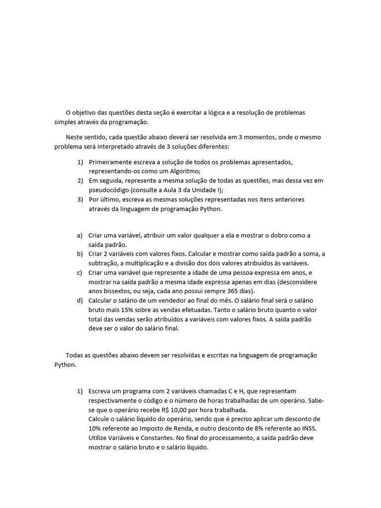 Exercícios de Algoritmos em Python | PDF | Triângulo | Algoritmos