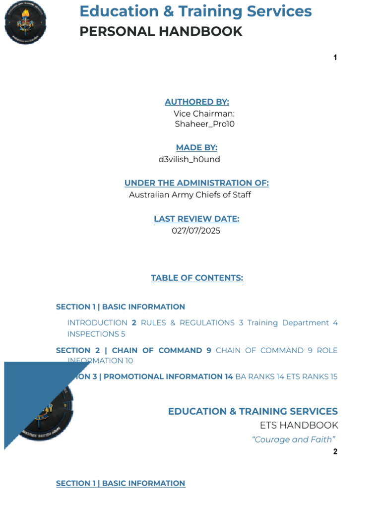 ETS Handbook for British Army Training | PDF | Drill Instructor ...