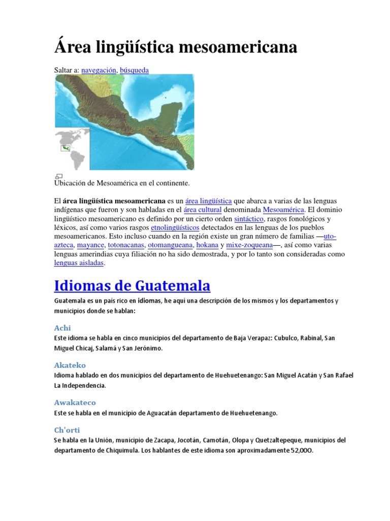 Área Lingüística Mesoamericana PDF Departamento de Petén Guatemala