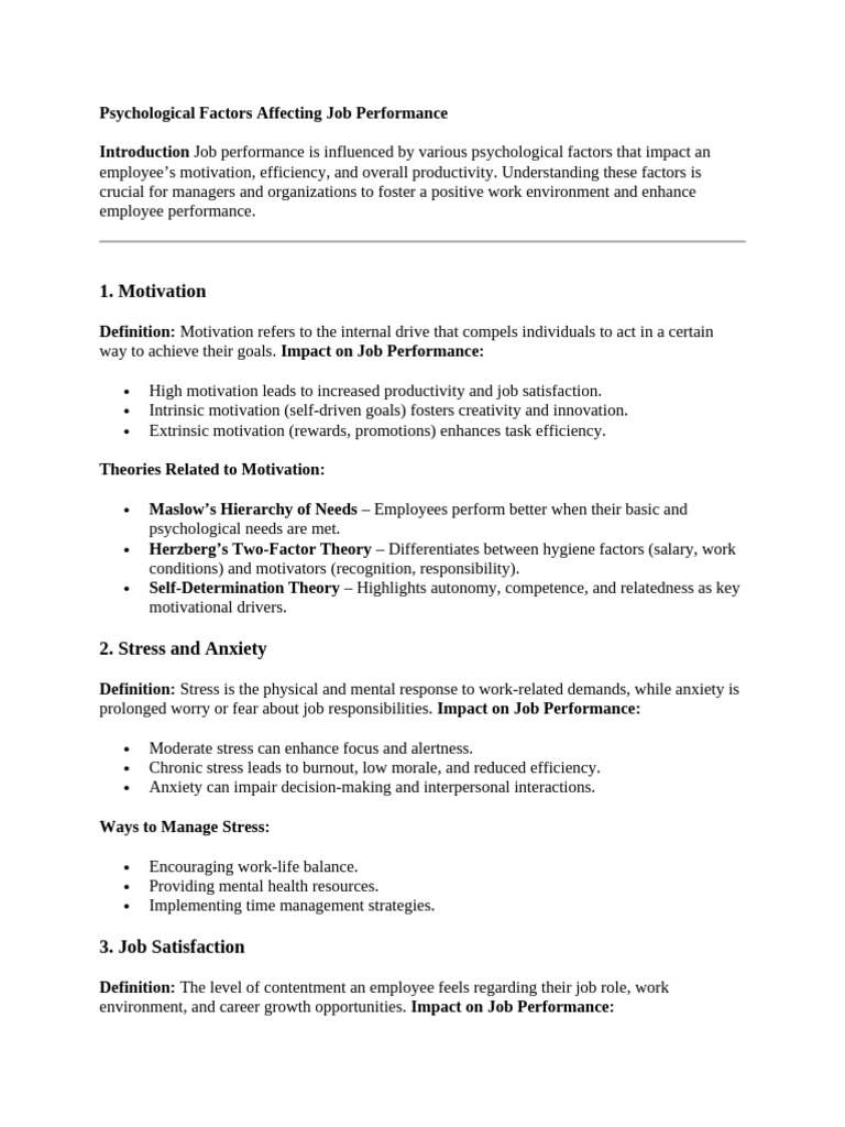 Psychological Factors in Job Performance | PDF | Motivational | Motivation