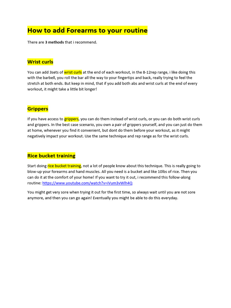 Rice Bucket Training for Forearm Growth | PDF