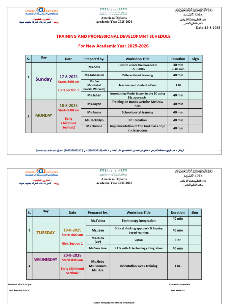 Workshop Schedule 12-8-2025 | PDF