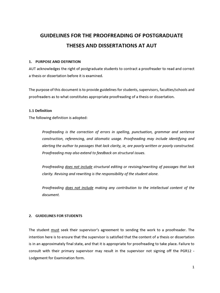 Proofreading Guidelines for Theses at AUT | PDF | Thesis | Proofreading