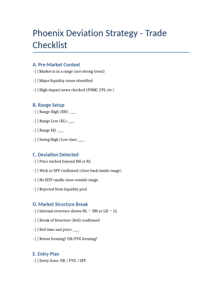 Phoenix Trading Checklist | PDF