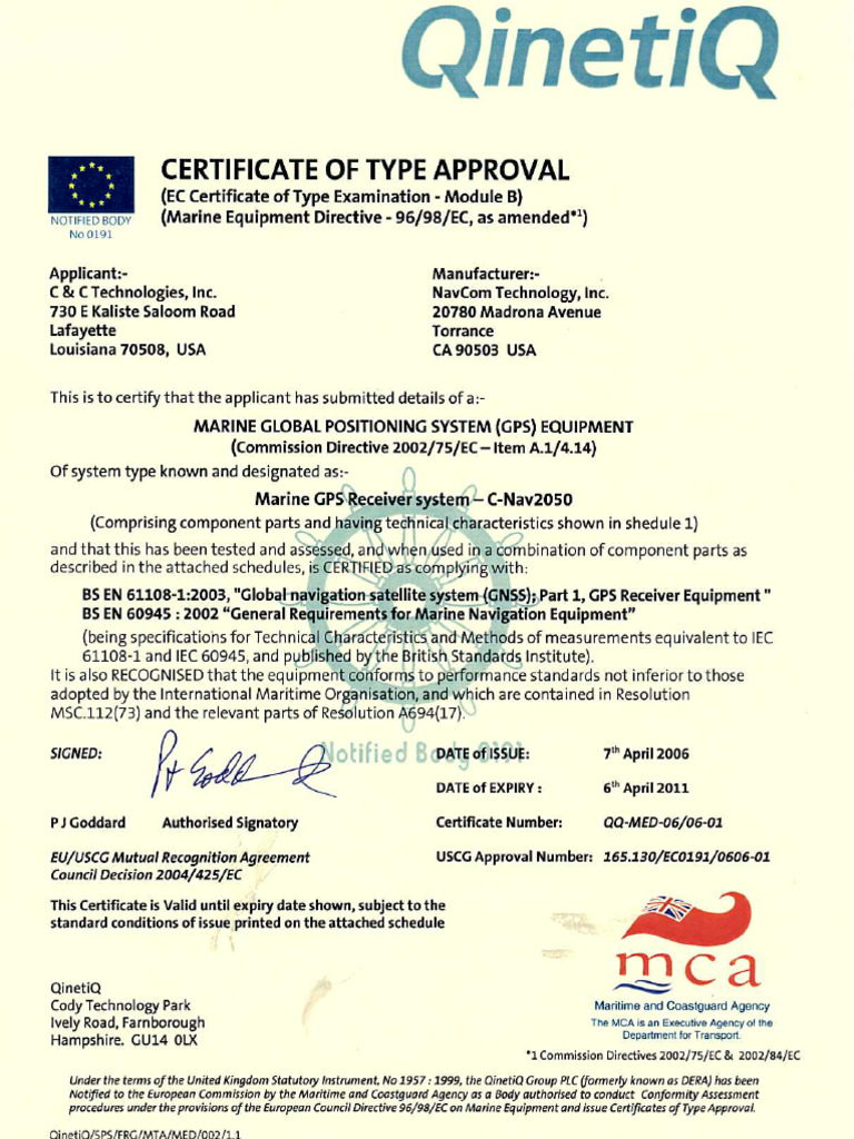 C-Nav2050 Certificate of Type Approval | PDF