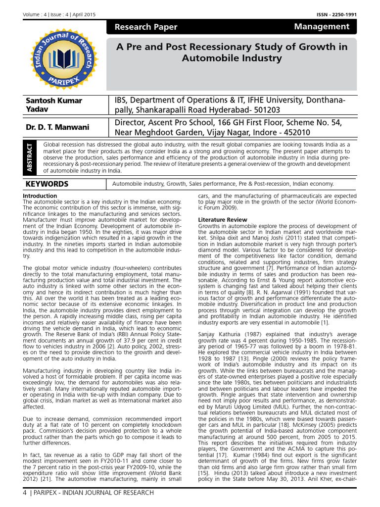 Automobile Industry Growth Study: Pre & Post-Recession | PDF ...