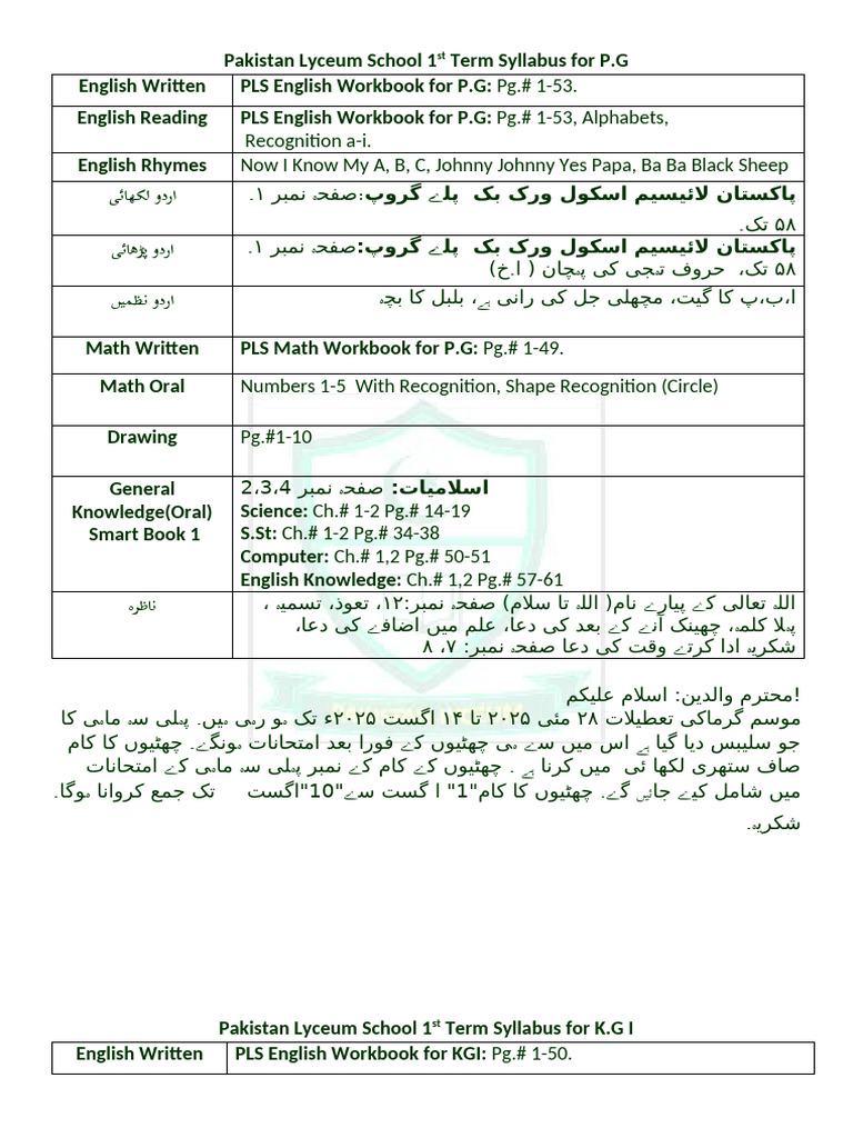 First Term Syllabus 2025 | PDF