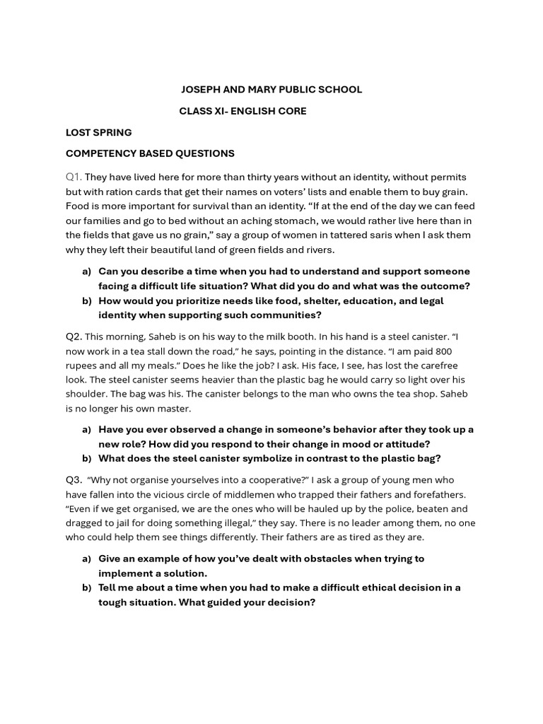 Lost Spring Questionnaire | PDF