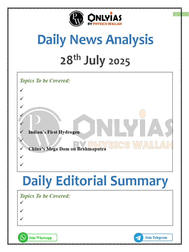 28th July 2025 CA Analysis+Daily Editorial Summary UPSC English | PDF ...