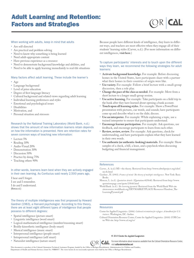 Strategies for Adult Learning Retention | PDF | Learning | Adult Education