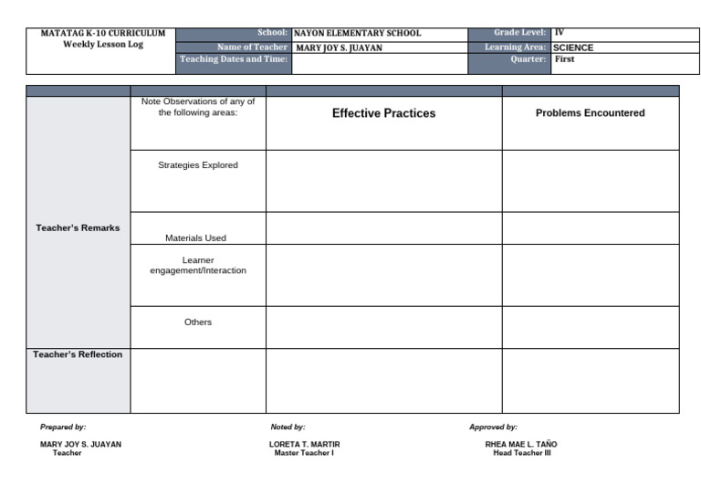 Reflection on MATATAG Curriculum Lesson | PDF