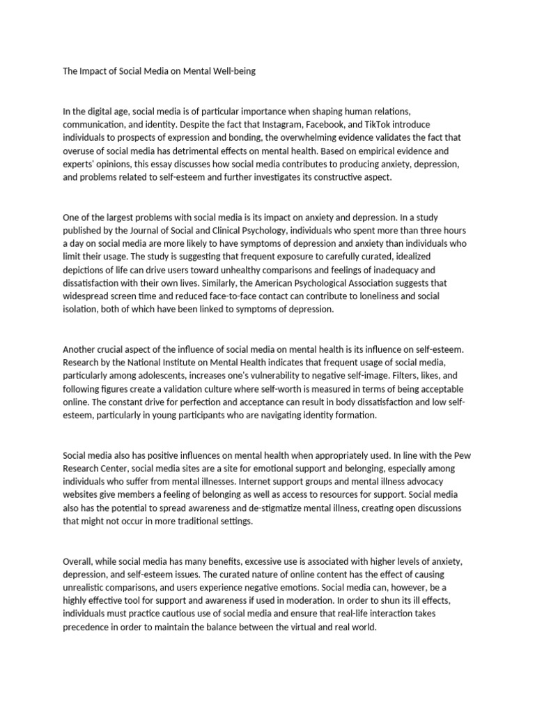 The Impact of Social Media On Mental Well | PDF | Social Media ...