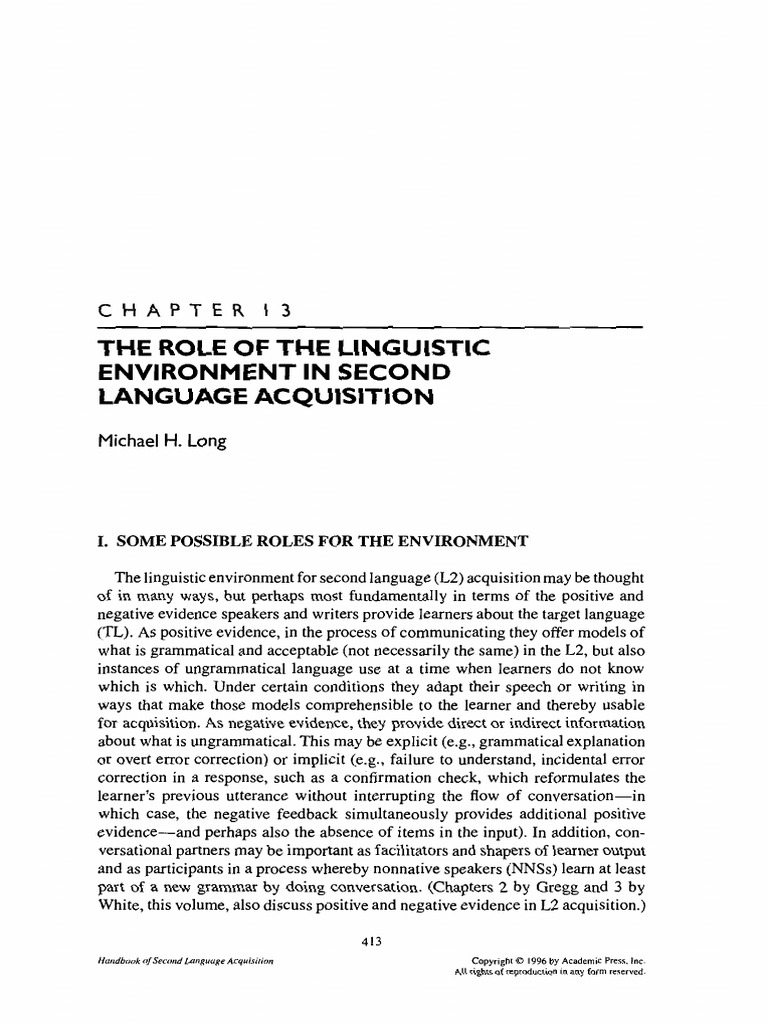 The Role of The Linguistic Environment in Second Language Acquisition ...