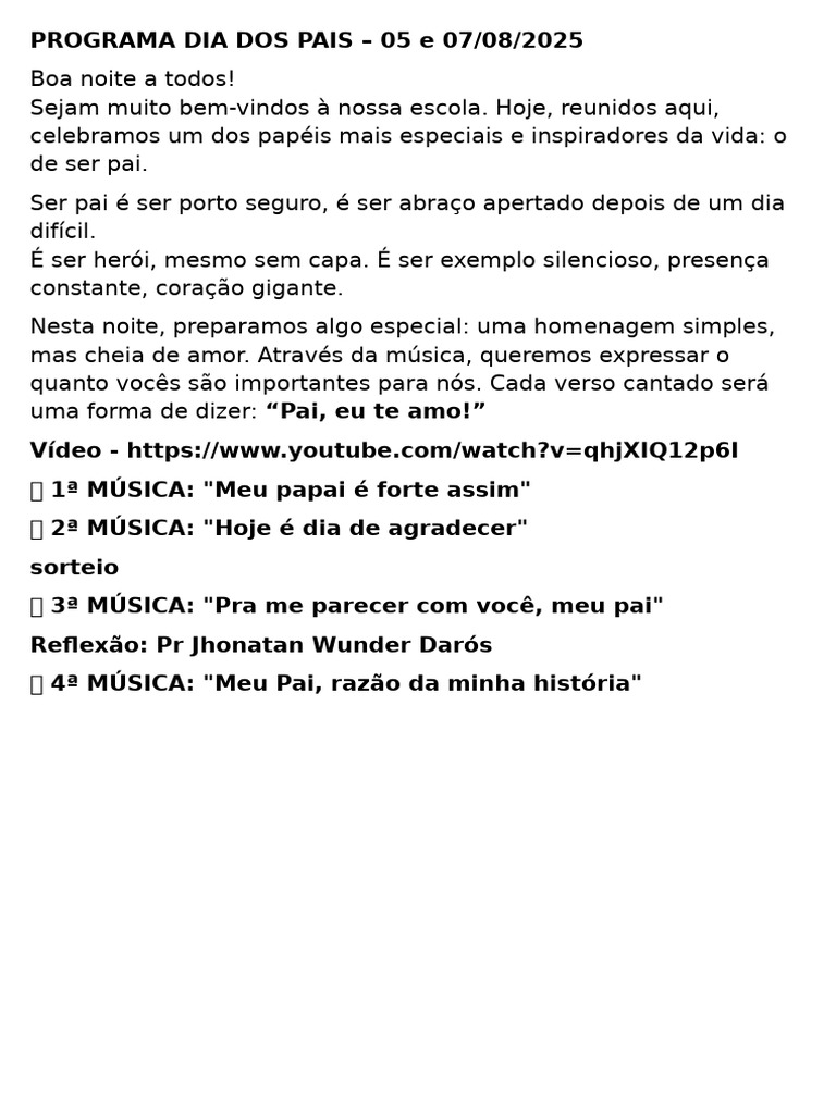Programa Dia Dos Pais | PDF