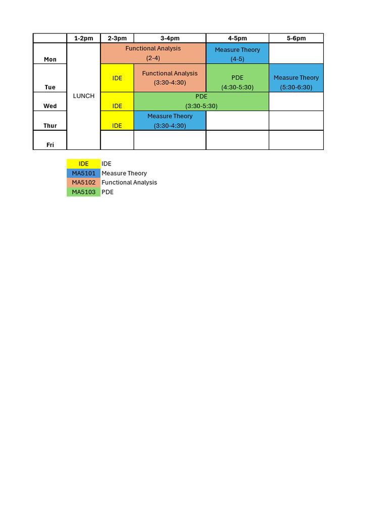 Weekly Class Schedule Overview | PDF