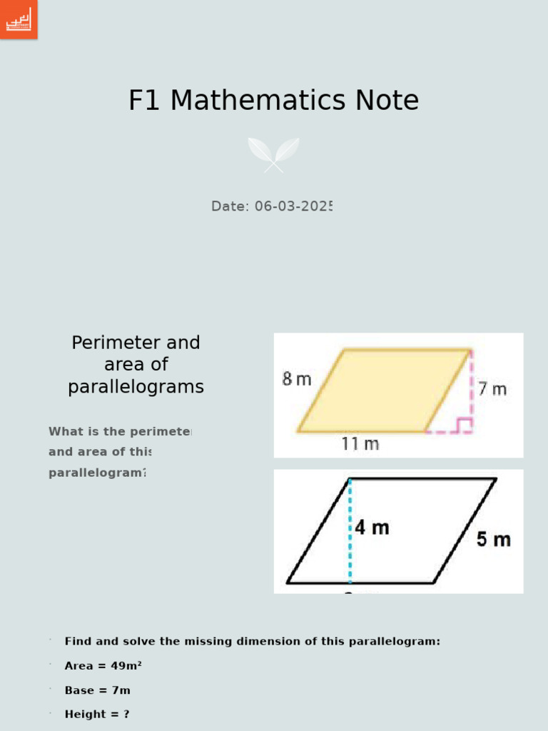 F1 Mathematics Note | PDF
