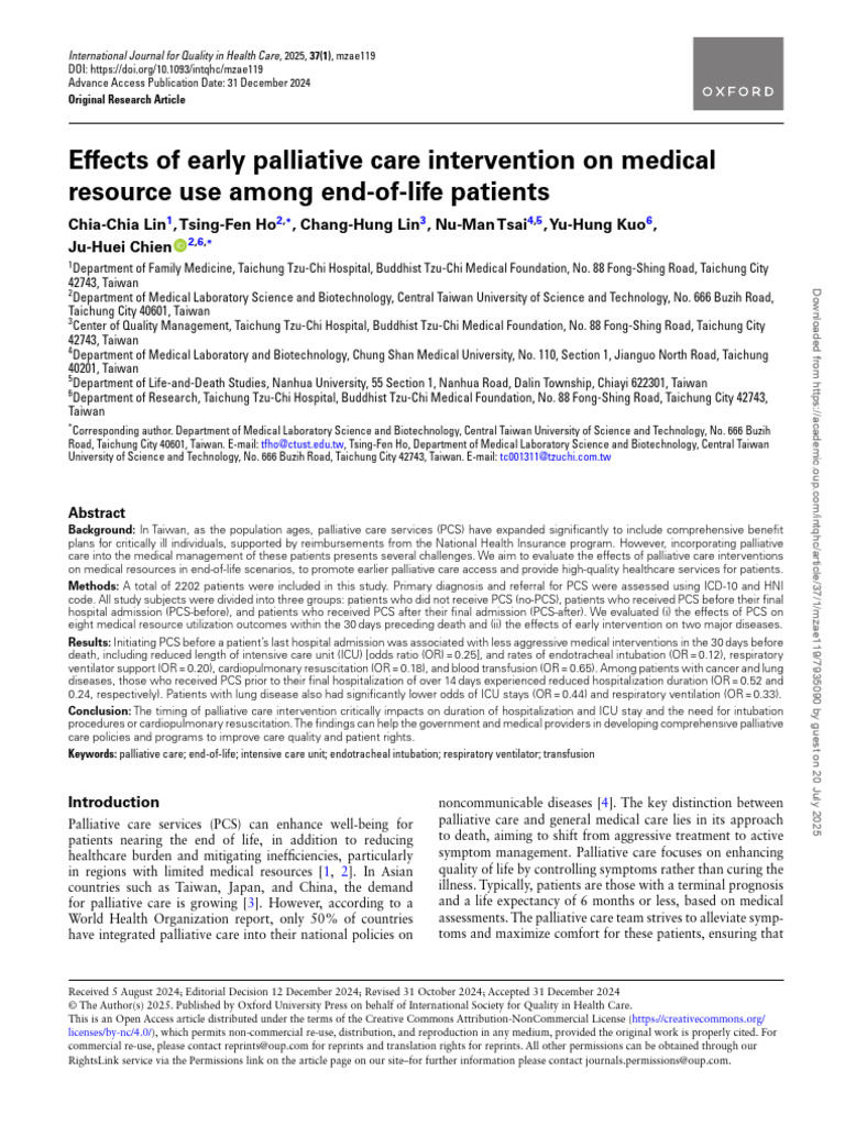 Early Palliative Care Reduces ICU Use | PDF | End Of Life Care ...