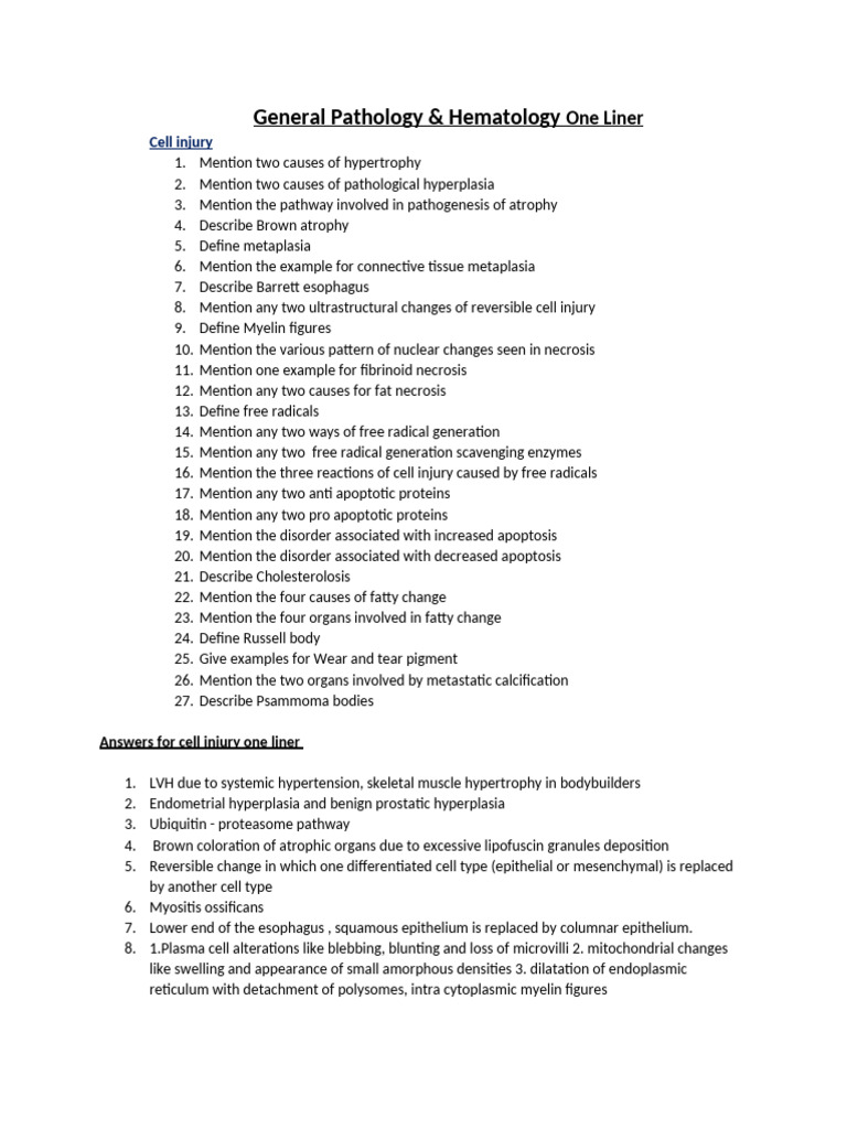 Pathology Paper 1 & 2 - One Liner-1 | PDF | Inflammation | Point Mutation