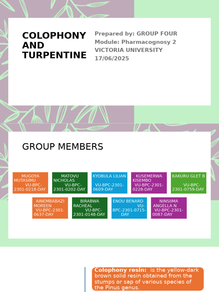 Colophony and Turpentine in Pharmacognosy | PDF | Resin | Wood
