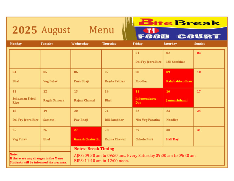 August Month Menu | PDF